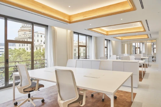 Private work zone with large desks